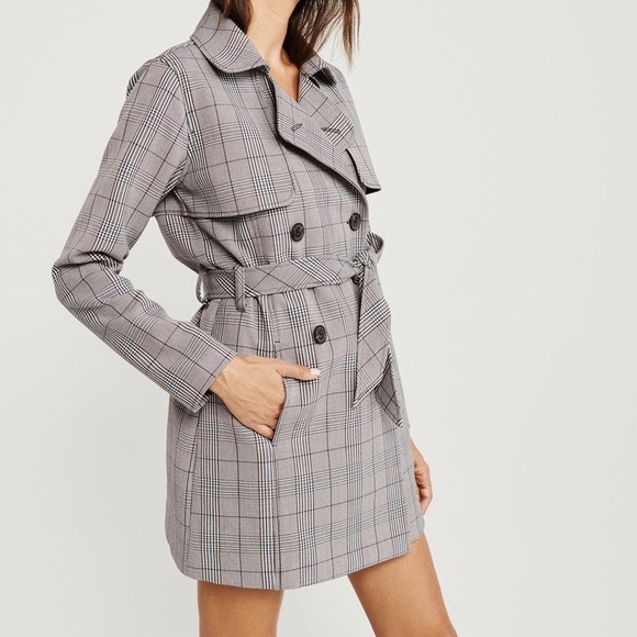 Abercrombie & Fitch Drapey Trench Coat - Size Medium - Plaid - Picture 2 of 5